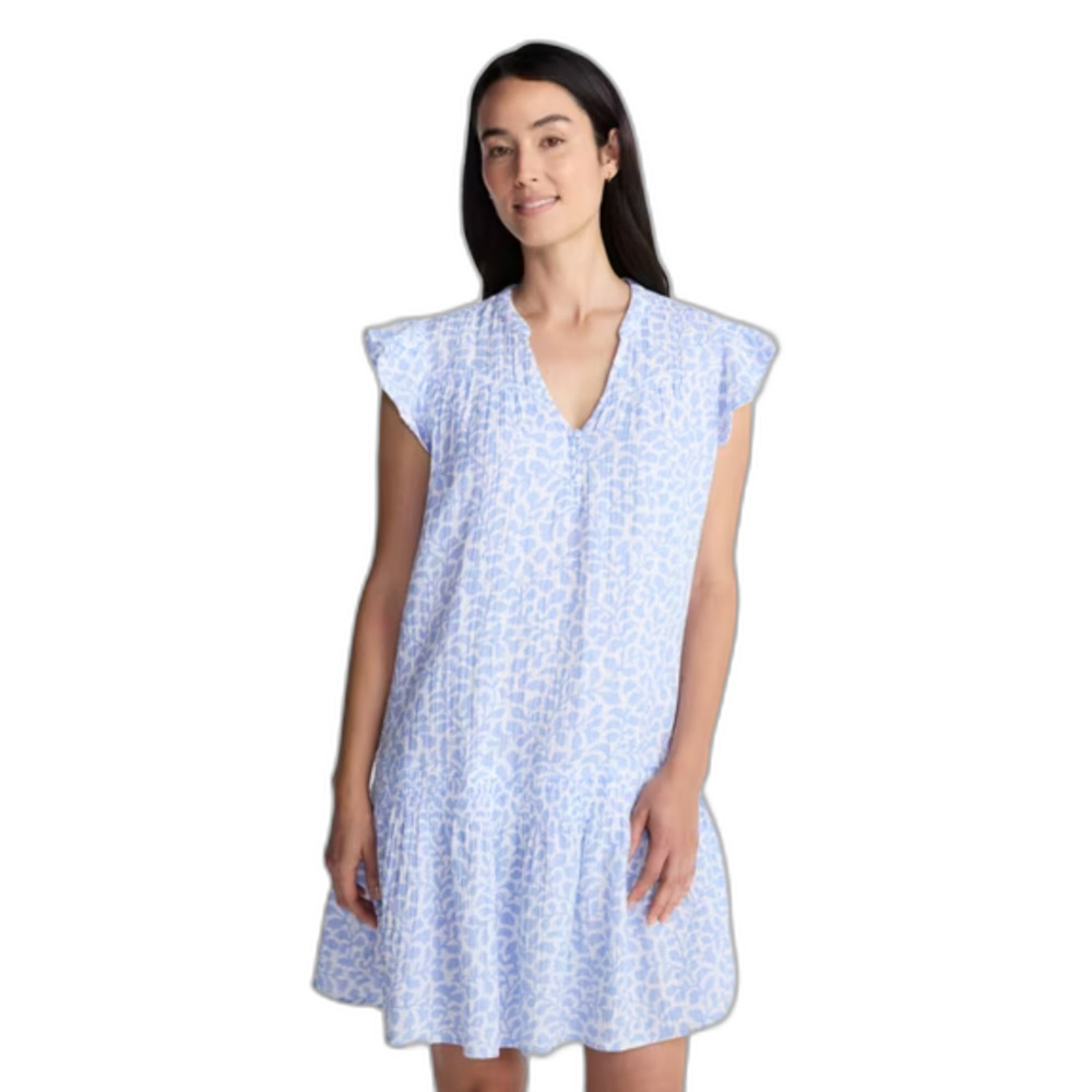 Women's  Mini Dress with Flutter Sleeves, Color : Polished Blue, Size : XL
